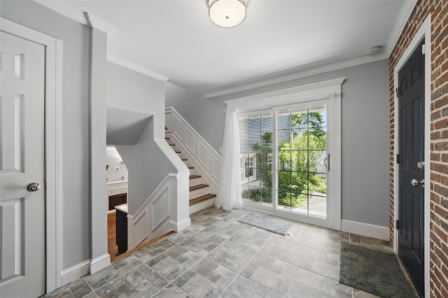 8 Clinton Ct, Monroe, NY 10950 - foyer entrance featuring stairs, ornamental molding, and baseboards