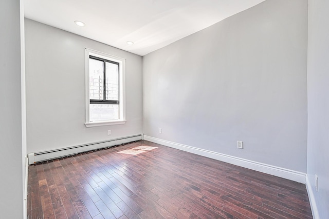 5130 35th St, Long Island City, NY 11101 - unfurnished room featuring a baseboard radiator, hardwood / wood-style flooring, baseboards, and recessed lighting