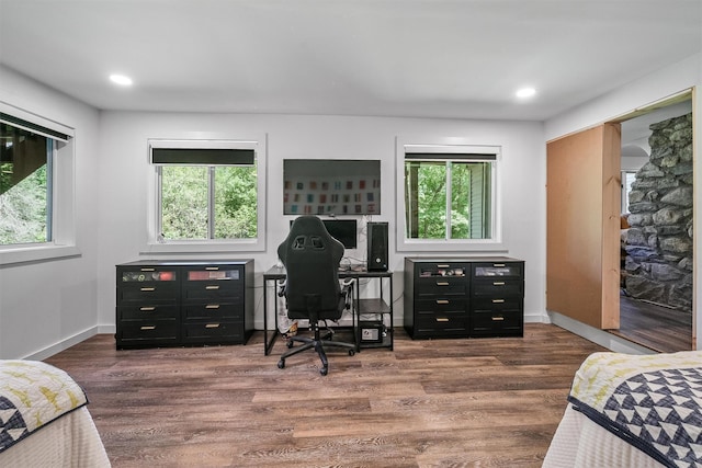 42 Raspberry Ln, Carmel, NY 10512 - bedroom with multiple windows, wood finished floors, baseboards, recessed lighting, and an office area