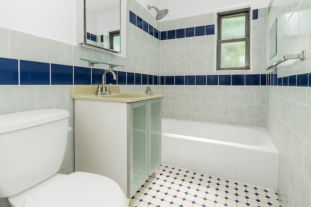 219-36 75th Ave Unit 243A2, Bayside, NY 11364 - full bathroom with tile walls, toilet, a shower, vanity, and a tub to relax in