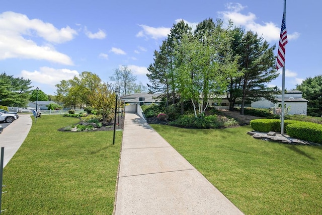 view of property's community with a yard