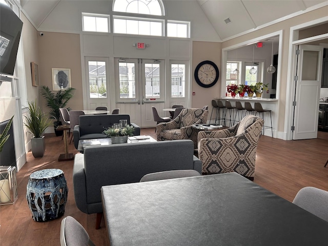 308 Breton Way Unit 308, Glen Cove, NY 11542 - living room with wood finished floors and high vaulted ceiling