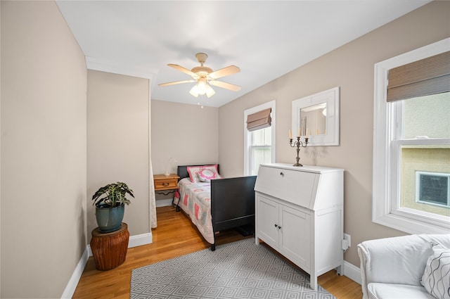49 Oregon St, Long Beach, NY 11561 - bedroom featuring light wood-type flooring, baseboards, and a ceiling fan