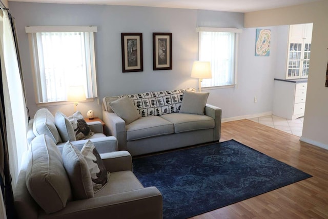 living area featuring wood finished floors and baseboards