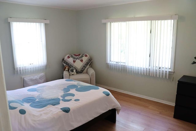 bedroom featuring wood finished floors and multiple windows
