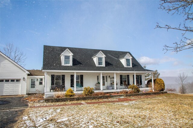 535 Upper Brown Rd, Call Listing Agent, NY 12066 - cape cod home with covered porch, an attached garage, driveway, and roof with shingles