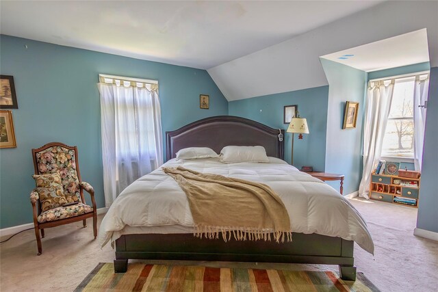 535 Upper Brown Rd, Call Listing Agent, NY 12066 - bedroom featuring carpet, multiple windows, lofted ceiling, and baseboards