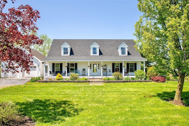 535 Upper Brown Rd, Call Listing Agent, NY 12066 - cape cod house featuring a porch, a front yard, a garage, and a shingled roof