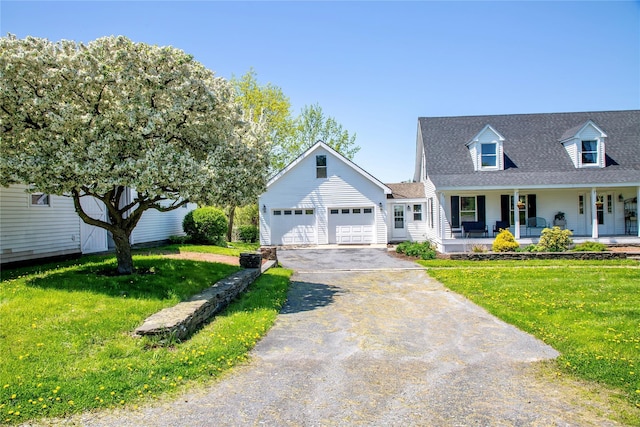 535 Upper Brown Rd, Call Listing Agent, NY 12066 - view of front facade featuring asphalt driveway, covered porch, a front yard, a garage, and a shingled roof