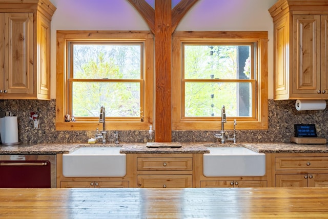 kitchen with a sink, dishwashing machine, decorative backsplash, and healthy amount of natural light