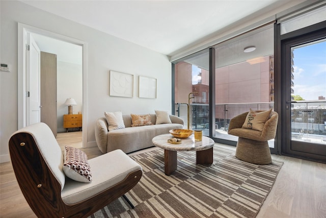 living area featuring light wood finished floors and plenty of natural light