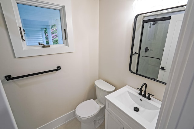 3 Thomas Dr, Wading River, NY 11792 - full bathroom featuring vanity, toilet, a shower with door, and baseboards