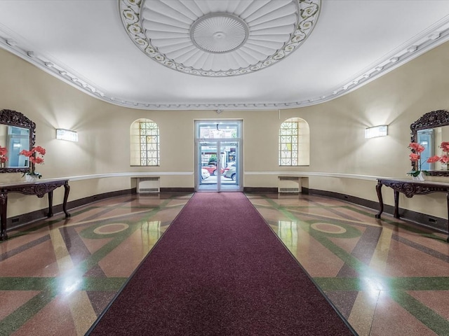 building lobby with crown molding