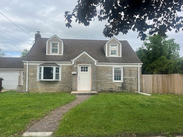 57 Doud St, Farmingdale, NY 11735 - new england style home with stone siding, a chimney, and a shingled roof