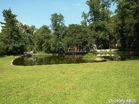 view of green lawn with a water view