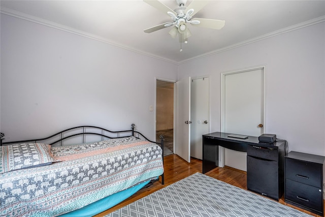 102-30 Queens Blvd Unit 3R, Forest Hills, NY 11375 - bedroom with wood finished floors, crown molding, an office area, and a ceiling fan
