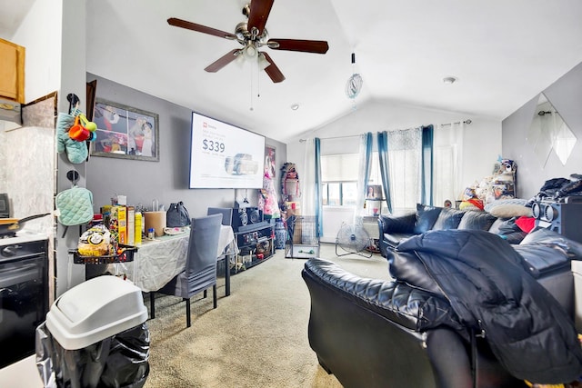 303 Howe Ave, Bronx, NY 10473 - living room with vaulted ceiling, carpet, and ceiling fan