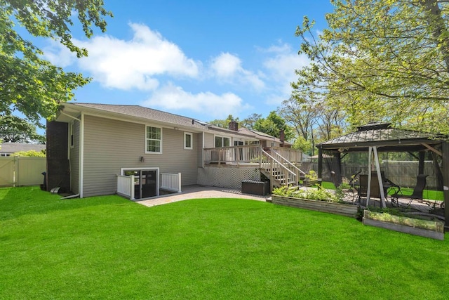 25 Terrace View Rd, Farmingdale, NY 11735 - back of property with a gazebo, a deck, a patio area, and stairway