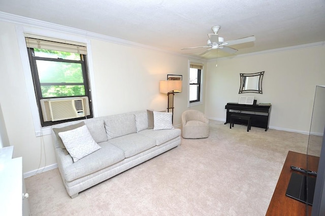 67 Rockledge Rd Unit 2A, Hartsdale, NY 10530 - carpeted living area with ceiling fan, cooling unit, crown molding, and baseboards