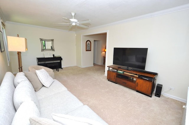 67 Rockledge Rd Unit 2A, Hartsdale, NY 10530 - living room with light colored carpet, ceiling fan, ornamental molding, and baseboards