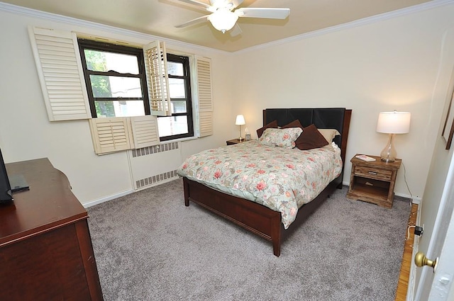 67 Rockledge Rd Unit 2A, Hartsdale, NY 10530 - bedroom featuring radiator, crown molding, baseboards, carpet, and ceiling fan
