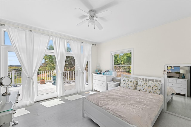 14 S Country Rd, Westhampton, NY 11977 - bedroom featuring access to outside, wood finished floors, and a ceiling fan