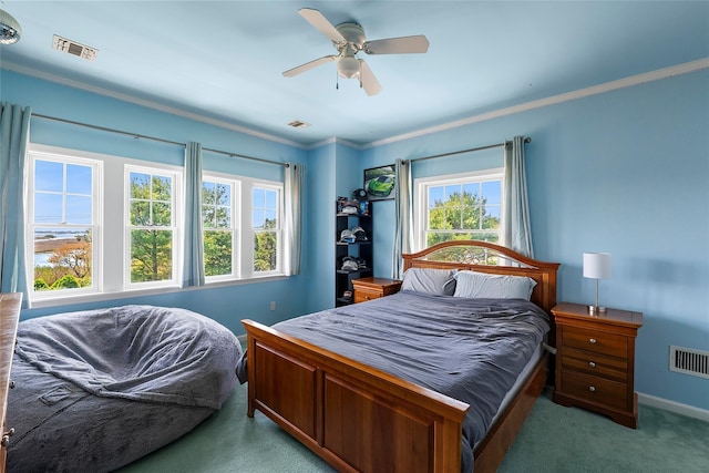 14 S Country Rd, Westhampton, NY 11977 - bedroom with light carpet, crown molding, and a ceiling fan
