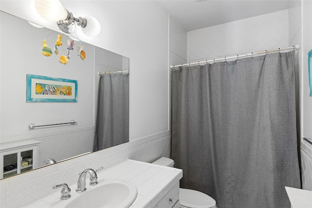 14 S Country Rd, Westhampton, NY 11977 - full bathroom with vanity, curtained shower, and tile walls