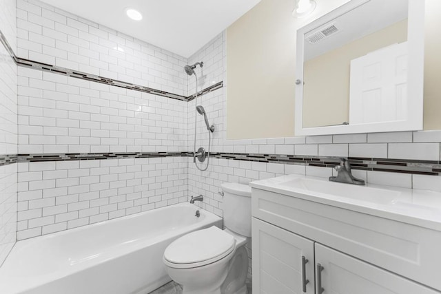 9 Sierra Ct Unit 0, Coram, NY 11727 - full bathroom with toilet, tile walls, washtub / shower combination, vanity, and recessed lighting
