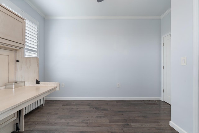 89-10 35th Ave Unit F2L, Jackson Heights, NY 11372 - unfurnished office featuring wood finished floors, ornamental molding, baseboards, and a ceiling fan