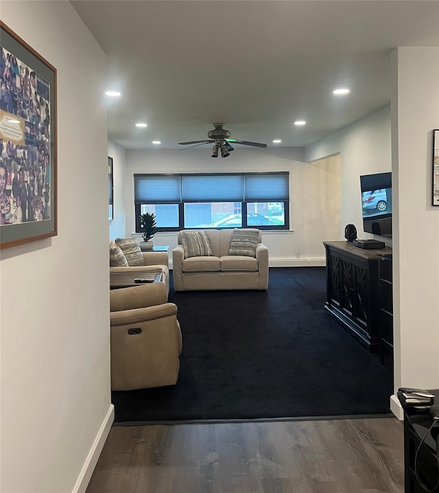 5 Adelaide St Unit B2, A1, Floral Park, NY 11001 - living area featuring ceiling fan, baseboards, healthy amount of natural light, recessed lighting, and wood finished floors