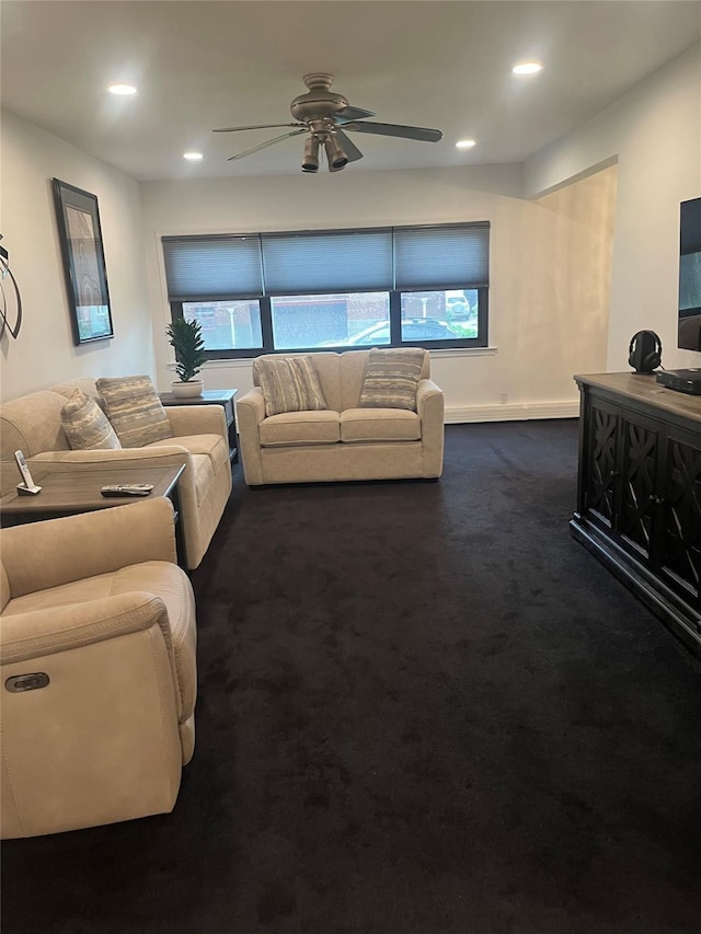 5 Adelaide St Unit B2, A1, Floral Park, NY 11001 - living room with dark colored carpet, a ceiling fan, plenty of natural light, recessed lighting, and baseboards