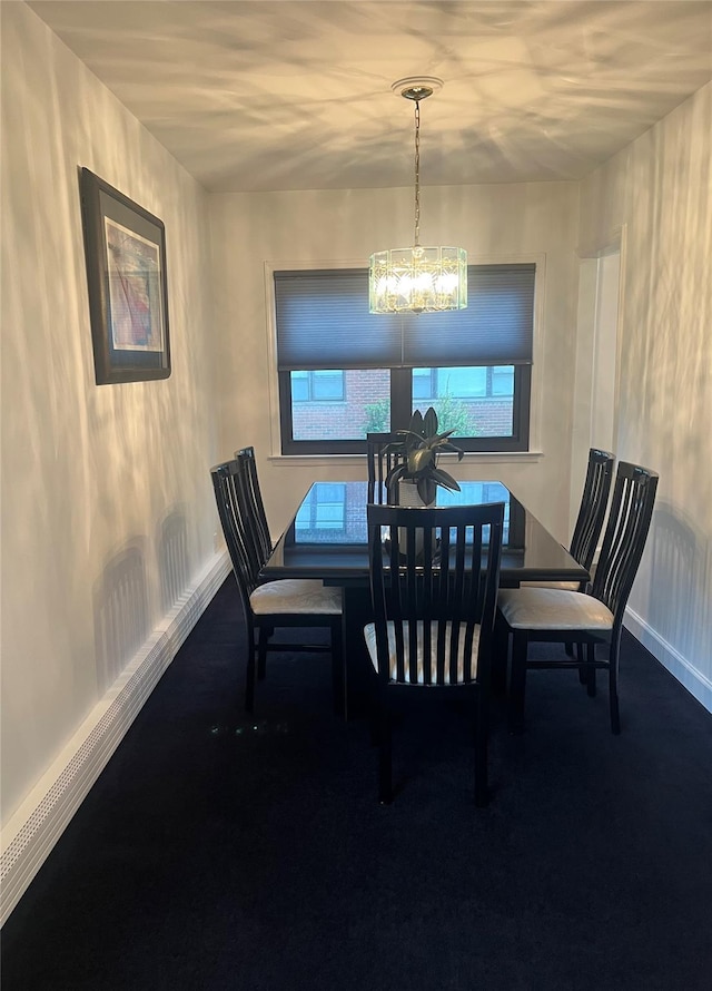5 Adelaide St Unit B2, A1, Floral Park, NY 11001 - dining space with a chandelier, carpet flooring, and baseboards