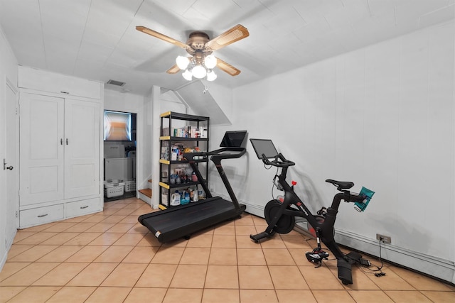 10 Ridge Rd, Cortlandt Manor, NY 10567 - exercise room featuring ceiling fan and light tile patterned floors