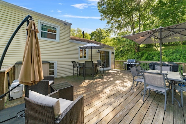 10 Ridge Rd, Cortlandt Manor, NY 10567 - wooden deck featuring outdoor dining space and a grill