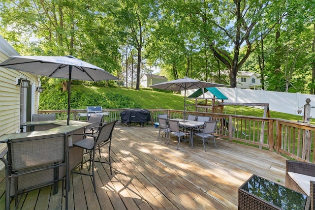 10 Ridge Rd, Cortlandt Manor, NY 10567 - wooden terrace featuring outdoor dining space and area for grilling