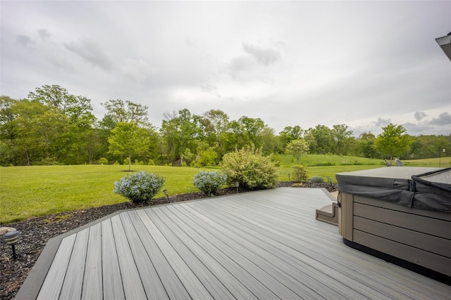 62 Freedom Rd, Pleasant Valley, NY 12569 - wooden terrace with a hot tub, a yard, and view of wooded area