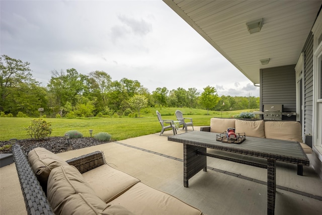 62 Freedom Rd, Pleasant Valley, NY 12569 - view of patio featuring an outdoor hangout area, a grill, and view of scattered trees