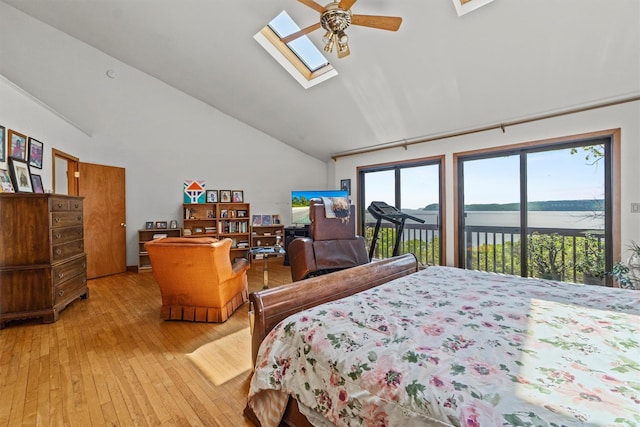 1260 Albany Post Rd, Croton-On-Hudson, NY 10520 - bedroom featuring access to outside, light wood-style floors, a skylight, and high vaulted ceiling