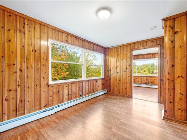58 Hathorn Blvd, Port Jervis, NY 12771 - unfurnished room with a baseboard heating unit, wood finished floors, baseboards, and wood walls