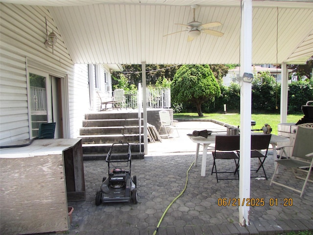 1 Cheshire Ln, Yonkers, NY 10710 - view of patio featuring ceiling fan and outdoor dining space