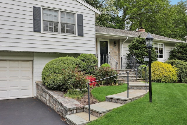 56 Rolling Way, New Rochelle, NY 10804 - doorway to property featuring a lawn and a chimney