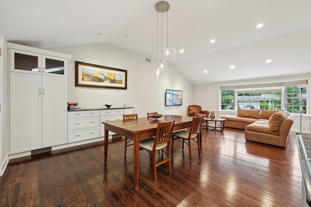 56 Rolling Way, New Rochelle, NY 10804 - dining area with vaulted ceiling, dark wood-type flooring, and recessed lighting