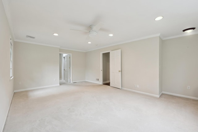 56 Rolling Way, New Rochelle, NY 10804 - unfurnished room featuring ceiling fan, crown molding, recessed lighting, baseboards, and light colored carpet