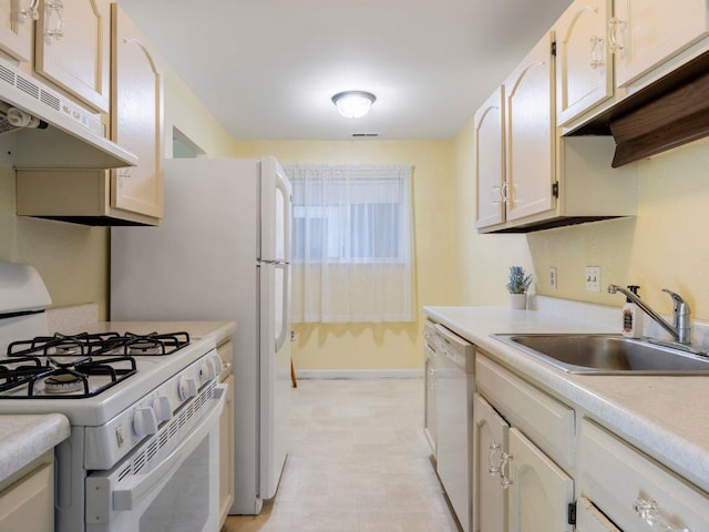 902 Commons Way Unit B, Fishkill, NY 12524 - kitchen with white appliances, under cabinet range hood, a sink, light countertops, and light floors
