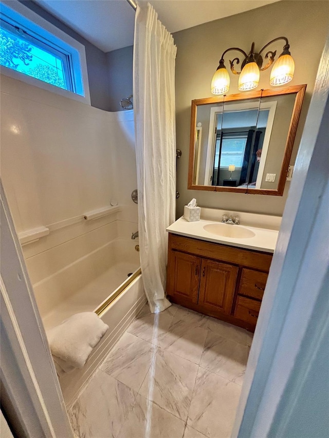 49 N Chestnut St, Beacon, NY 12508 - full bathroom with marble finish flooring, shower / tub combo, and vanity