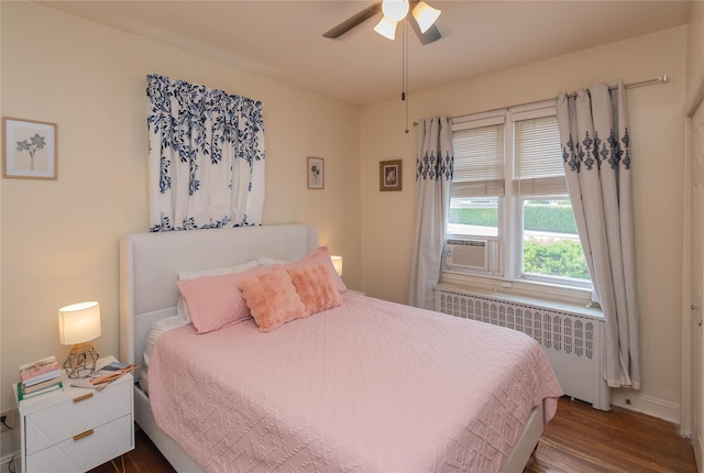 964 Pemart Ave, Peekskill, NY 10566 - bedroom with radiator heating unit, wood finished floors, and ceiling fan