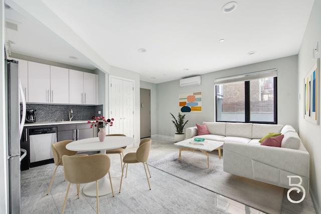 31-10 28th Rd Unit 1A, Astoria, NY 11102 - living area with an AC wall unit, recessed lighting, and baseboards