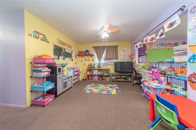 69 Myrtle Ave, Westbury, NY 11590 - rec room with carpet and ceiling fan