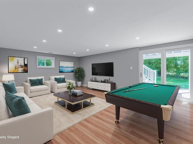 7 Pal Way, Plainview, NY 11803 - living area featuring wood finished floors, healthy amount of natural light, recessed lighting, and billiards